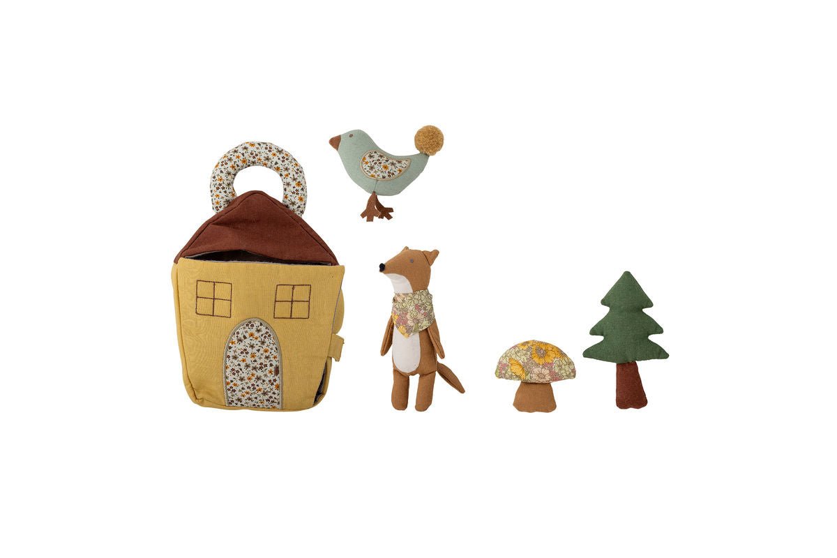 Spielset Rio Stofftierhaus mit Fuchs, Vogel und Pflanzen Baumwolle Leinen