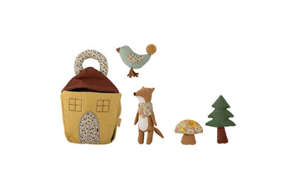 Spielset Rio Stofftierhaus mit Fuchs, Vogel und Pflanzen Baumwolle Leinen