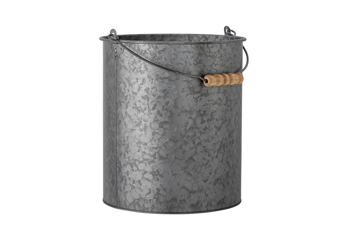 Metalleimer Borås – Verzinktes Design in Grau mit Holzgriff