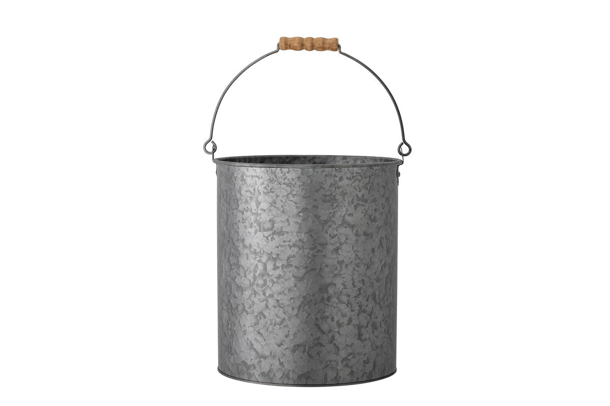Metalleimer Borås – Verzinktes Design in Grau mit Holzgriff