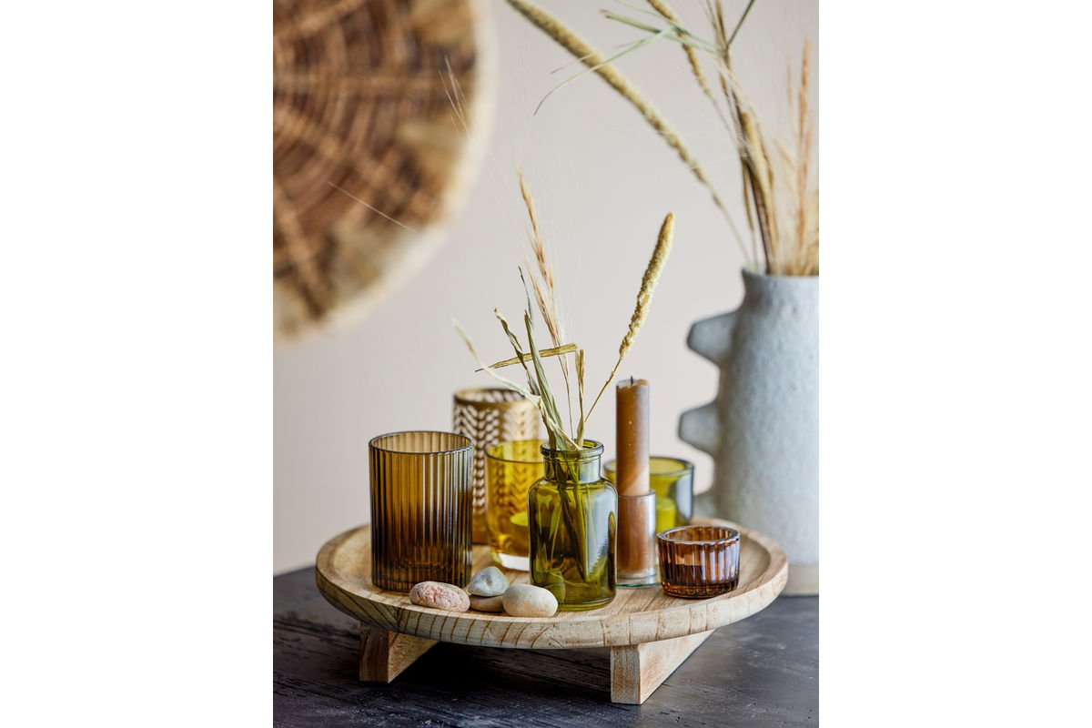 Luxusbetten24 Tablett Heidi – Glas & Holz, 8er-Set mit Teelichthaltern