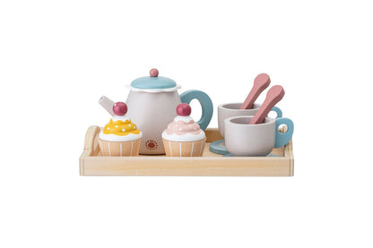 Luxusbetten24 Ariel Spielset Buntes Teeservice mit Tablett und Cupcakes