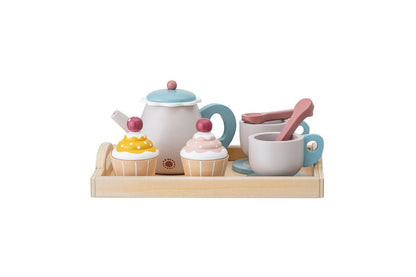 Luxusbetten24 Ariel Spielset Buntes Teeservice mit Tablett und Cupcakes