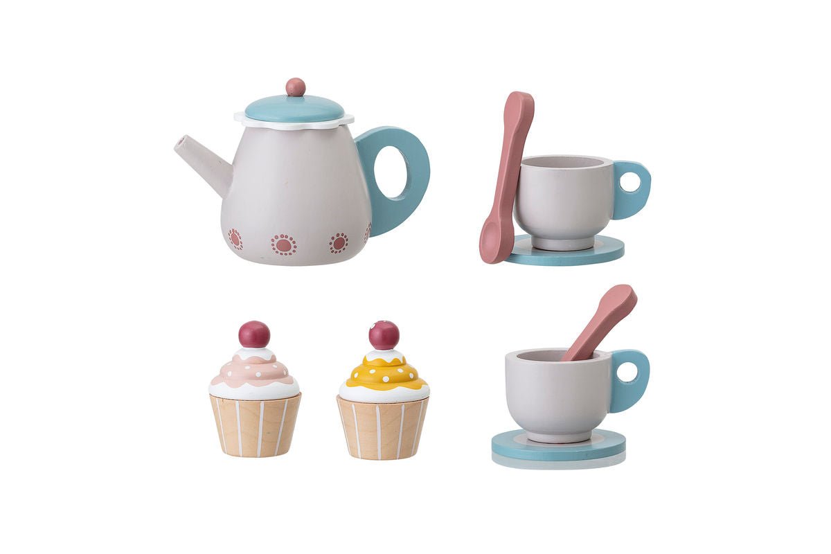 Luxusbetten24 Ariel Spielset Buntes Teeservice mit Tablett und Cupcakes