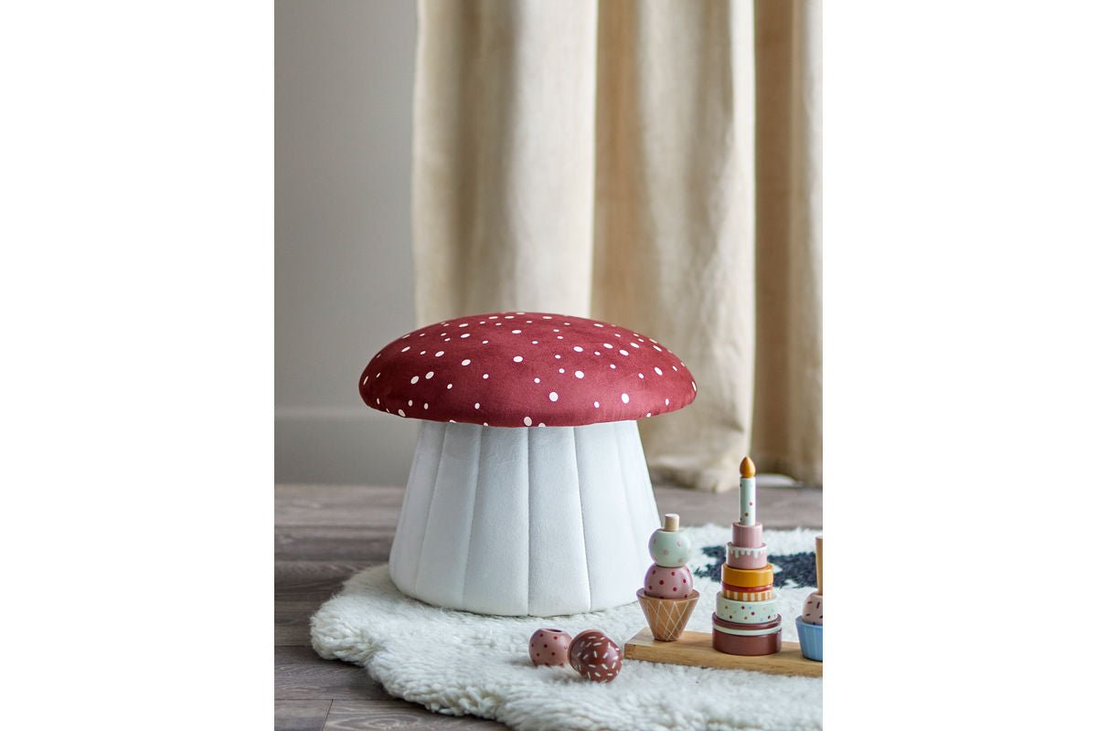 Luxusbetten24 Fernando Mini Kinderhocker Pilz Rot-Weiß Kinderzimmer Design