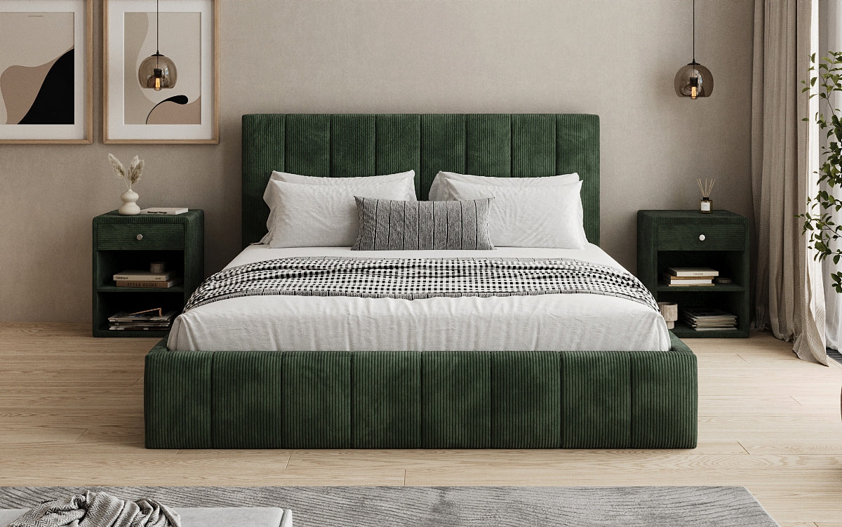 Designer Polsterbett Maja in Cord mit Stauraum