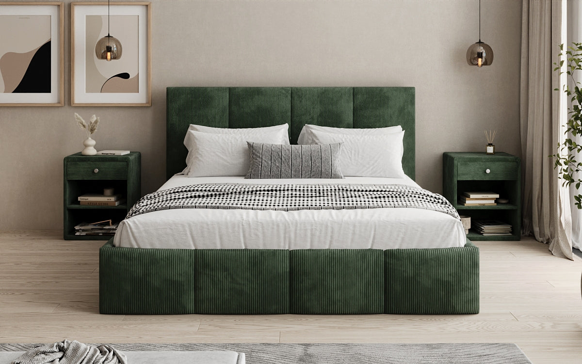 Mina Designer Polsterbett Cord – 140 × 200 cm, wählbare Kopfteilhöhe, Farben