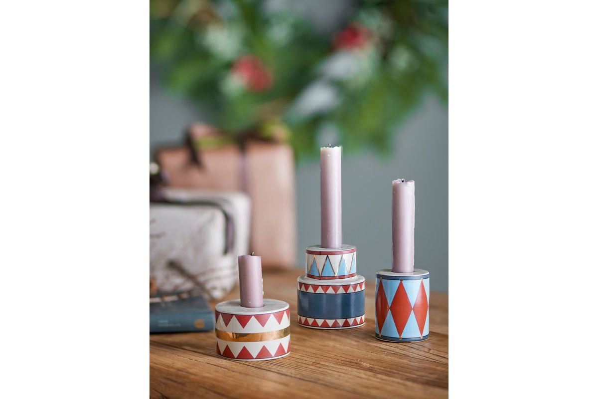 Kerzenhalter-Set Druma – Buntes Steingut, 3‑Teilig für Zuhause