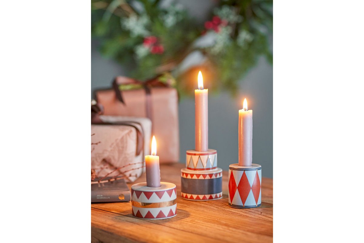 Kerzenhalter-Set Druma – Buntes Steingut, 3‑Teilig für Zuhause