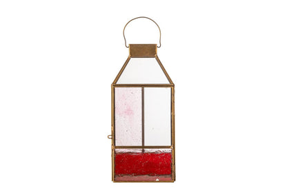 Laterne Amara – Roséfarbenes Glas mit messingfarbenem Rahmen