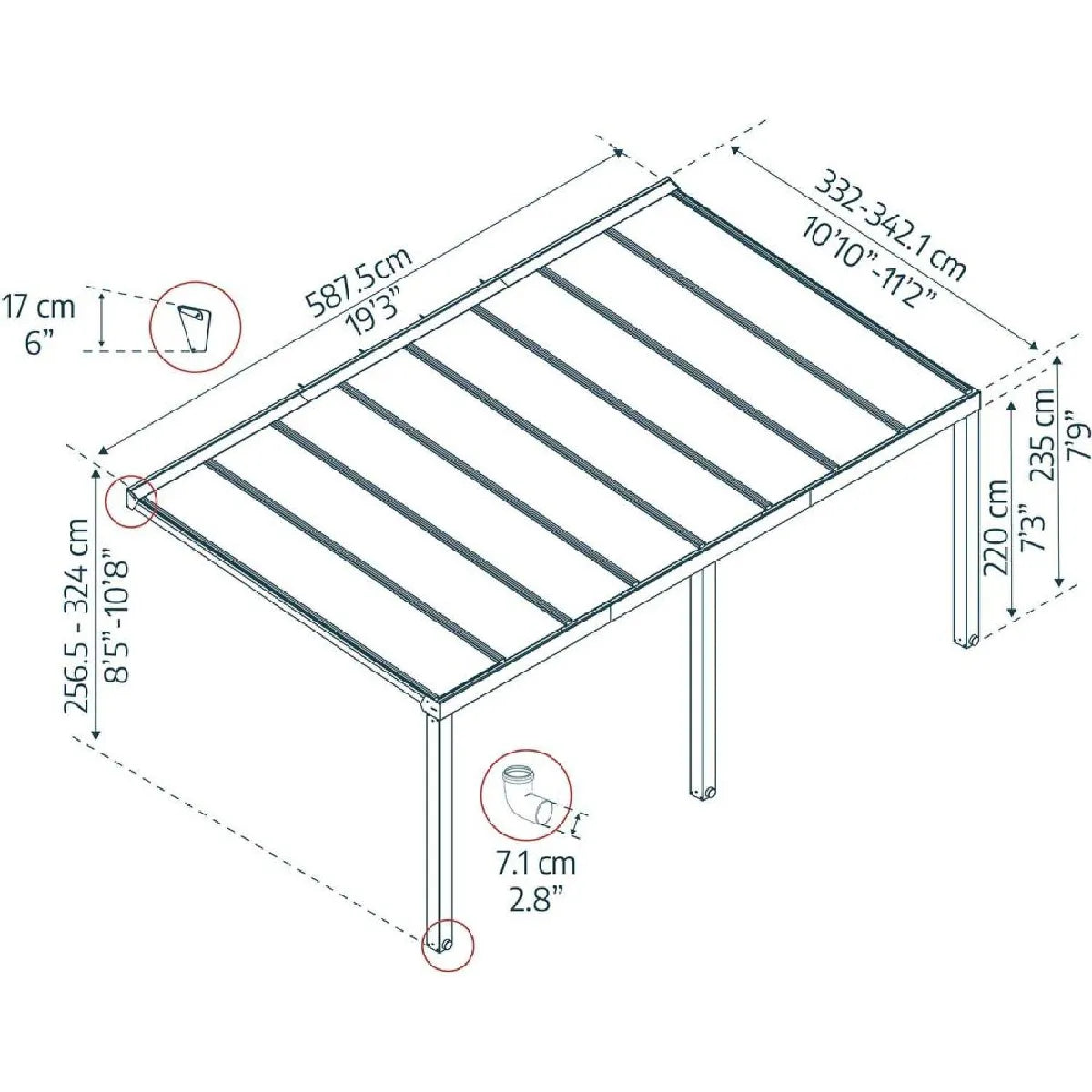 Canopia By Palram Pergola Adosada Gris Aluminio Policarbonato