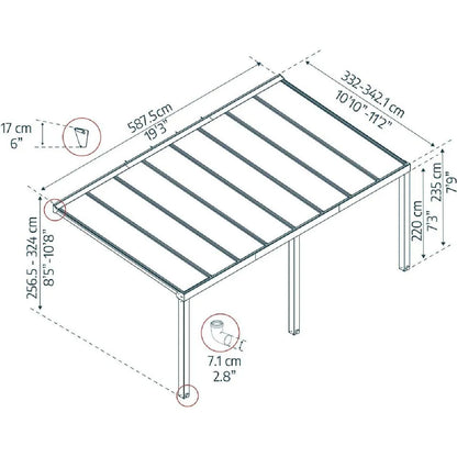 Canopia By Palram Pergola Adosada Gris Aluminio Policarbonato