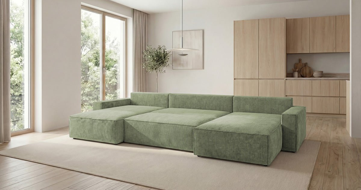 Luxusbetten24 Designer Sofa Vienna U Cord mit Schlaffunktion und Stauraum