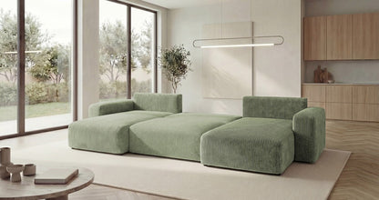 Designer Sofa Noma U mit Schlaffunktion und Stauraum in Cord