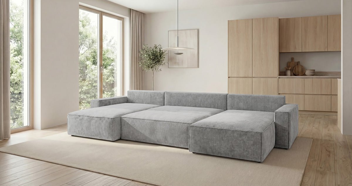 Luxusbetten24 Designer Sofa Vienna U Cord mit Schlaffunktion und Stauraum
