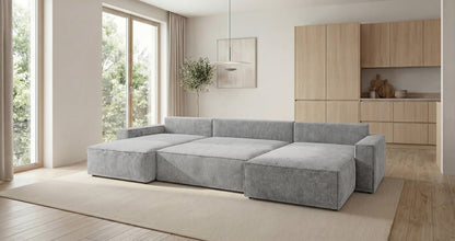 Luxusbetten24 Designer Sofa Vienna U Cord mit Schlaffunktion und Stauraum