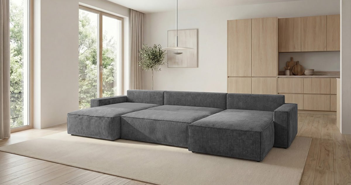 Luxusbetten24 Designer Sofa Vienna U Cord mit Schlaffunktion und Stauraum