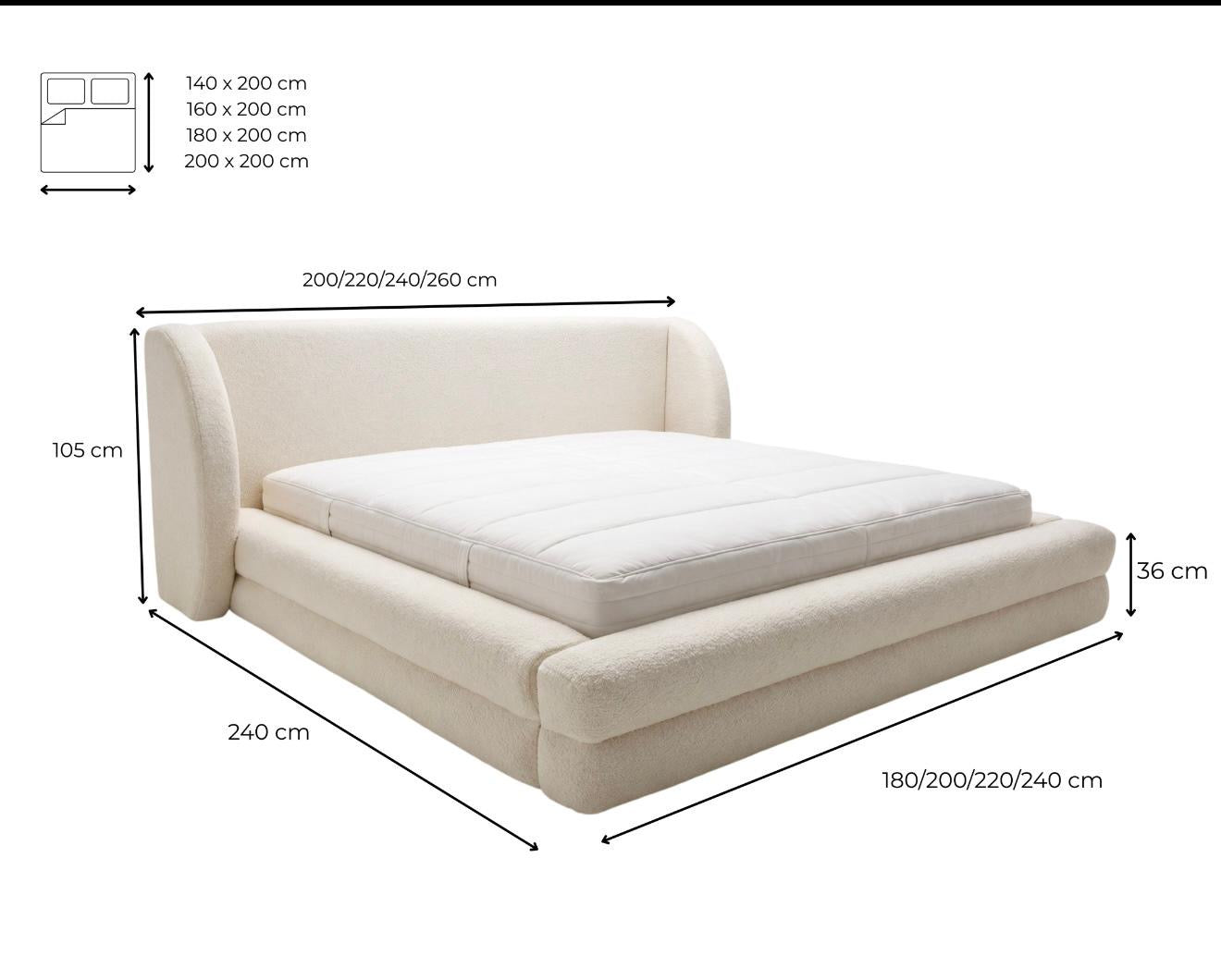 Luxusbetten24 Liv Polsterbett Teddy‑Bouclé 140 × 200 cm Beige