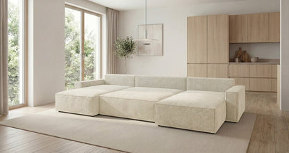 Luxusbetten24 Designer Sofa Vienna U Cord mit Schlaffunktion und Stauraum