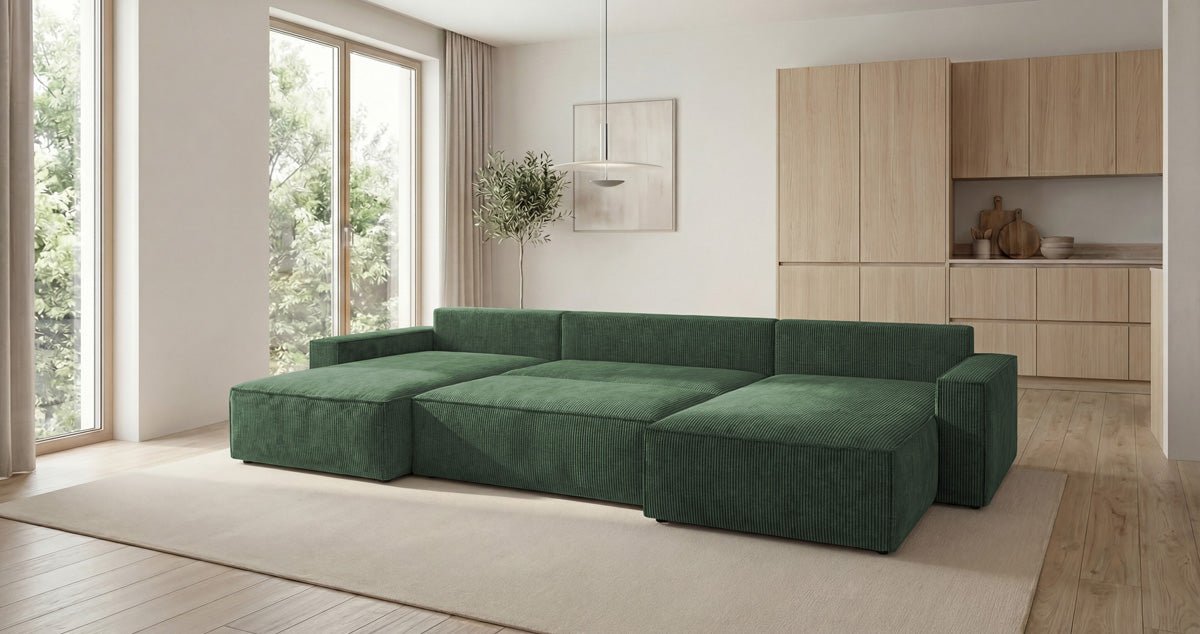 Luxusbetten24 Designer Sofa Vienna U Cord mit Schlaffunktion und Stauraum