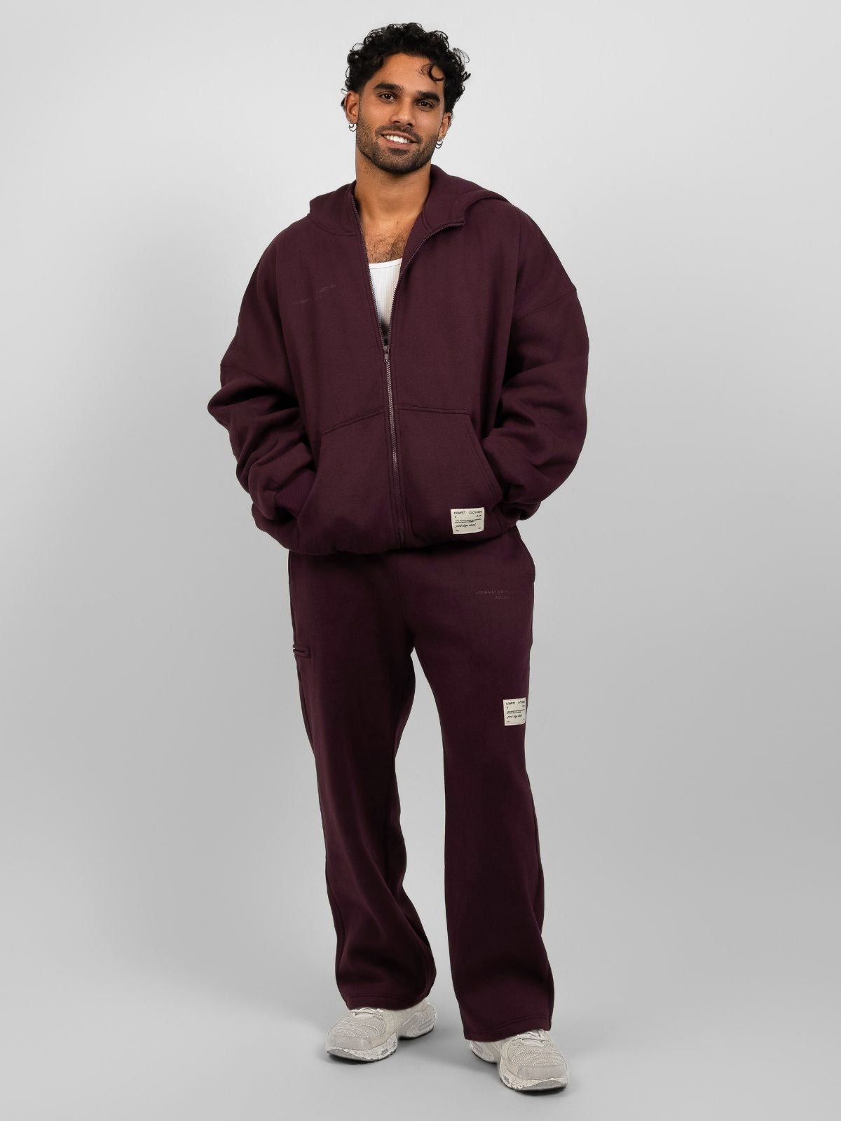 Comfrt Affirmation Zip Hoodie Oversized Super Soft Cotton Maroon