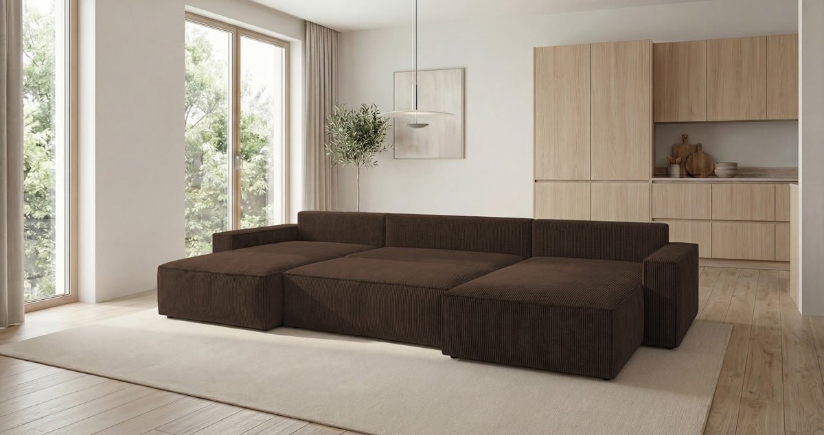Luxusbetten24 Designer Sofa Vienna U Cord mit Schlaffunktion und Stauraum