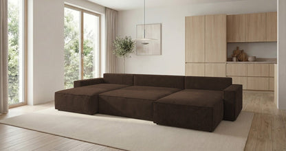 Luxusbetten24 Designer Sofa Vienna U Cord mit Schlaffunktion und Stauraum