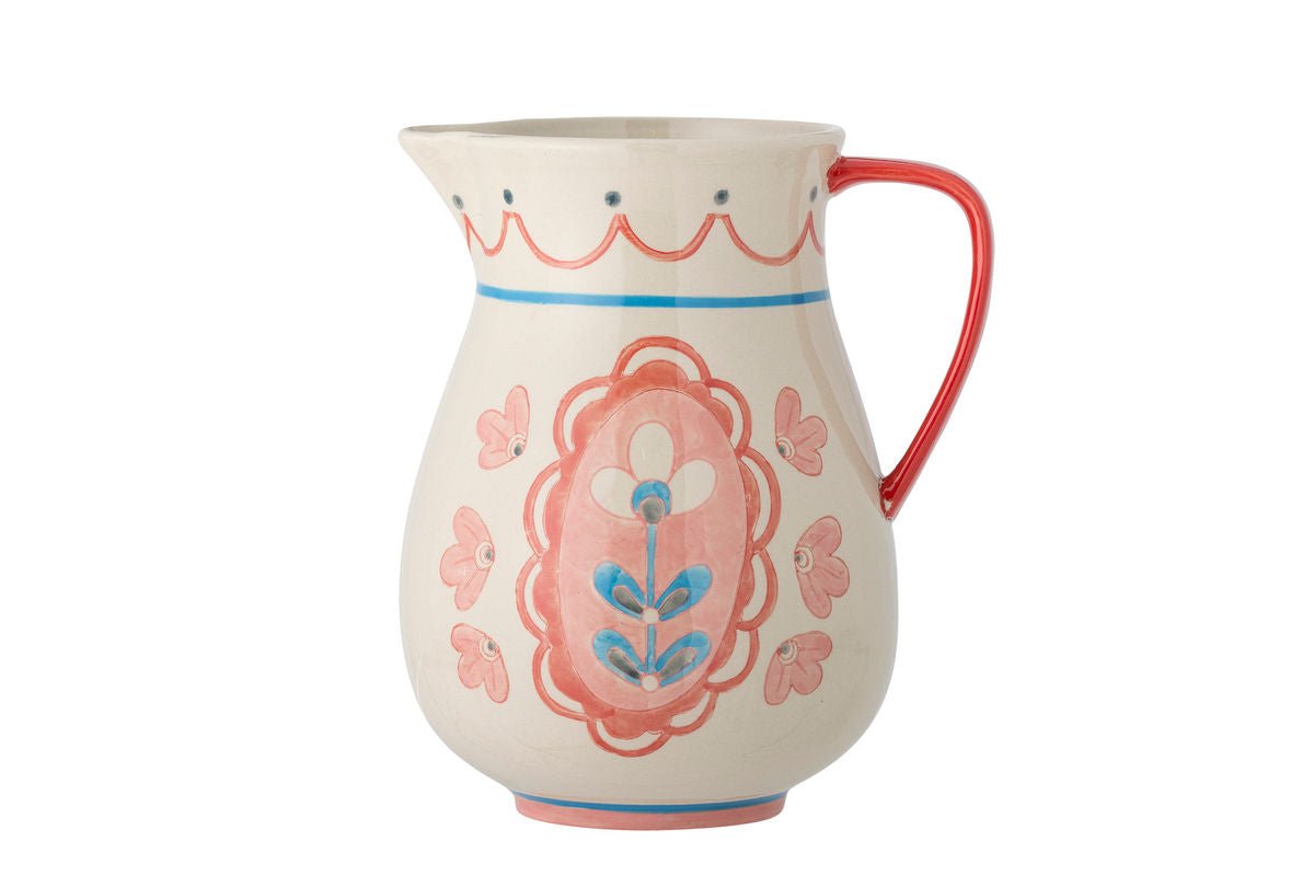 Krug Miren Handdekoriertes Steingut mit Blumenmotiv, Eleganter Naturton