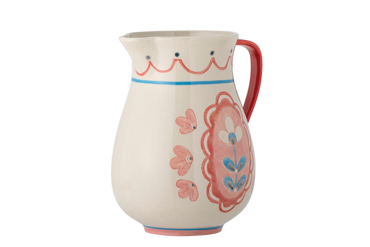 Krug Miren Handdekoriertes Steingut mit Blumenmotiv, Eleganter Naturton