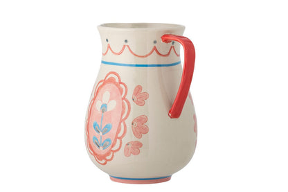 Krug Miren Handdekoriertes Steingut mit Blumenmotiv, Eleganter Naturton