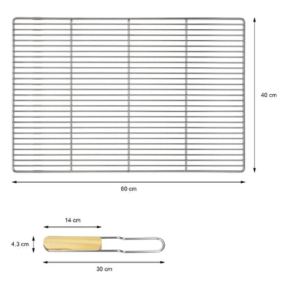 ECD Germany Parrilla BBQ Acero Inoxidable 60x40 cm Mango Madera