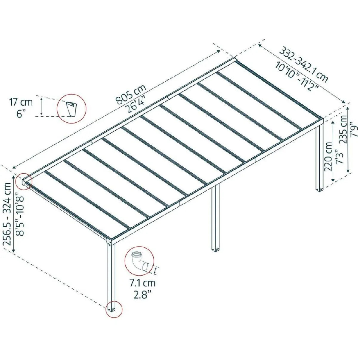 Canopia by Palram Pergola Adosada Gris Techo Policarbonato 4mm