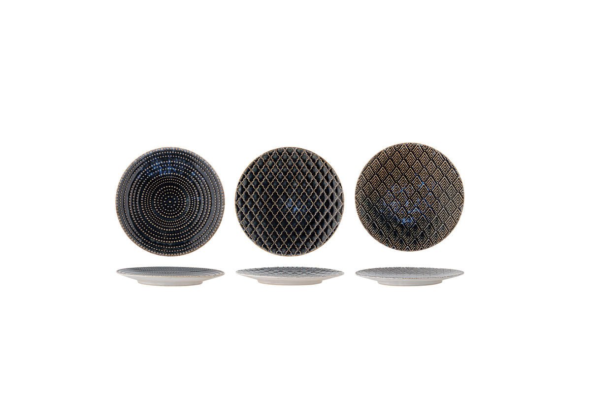Luxusbetten24 Teller Forma 3er Set Steingut Blau Geschirr