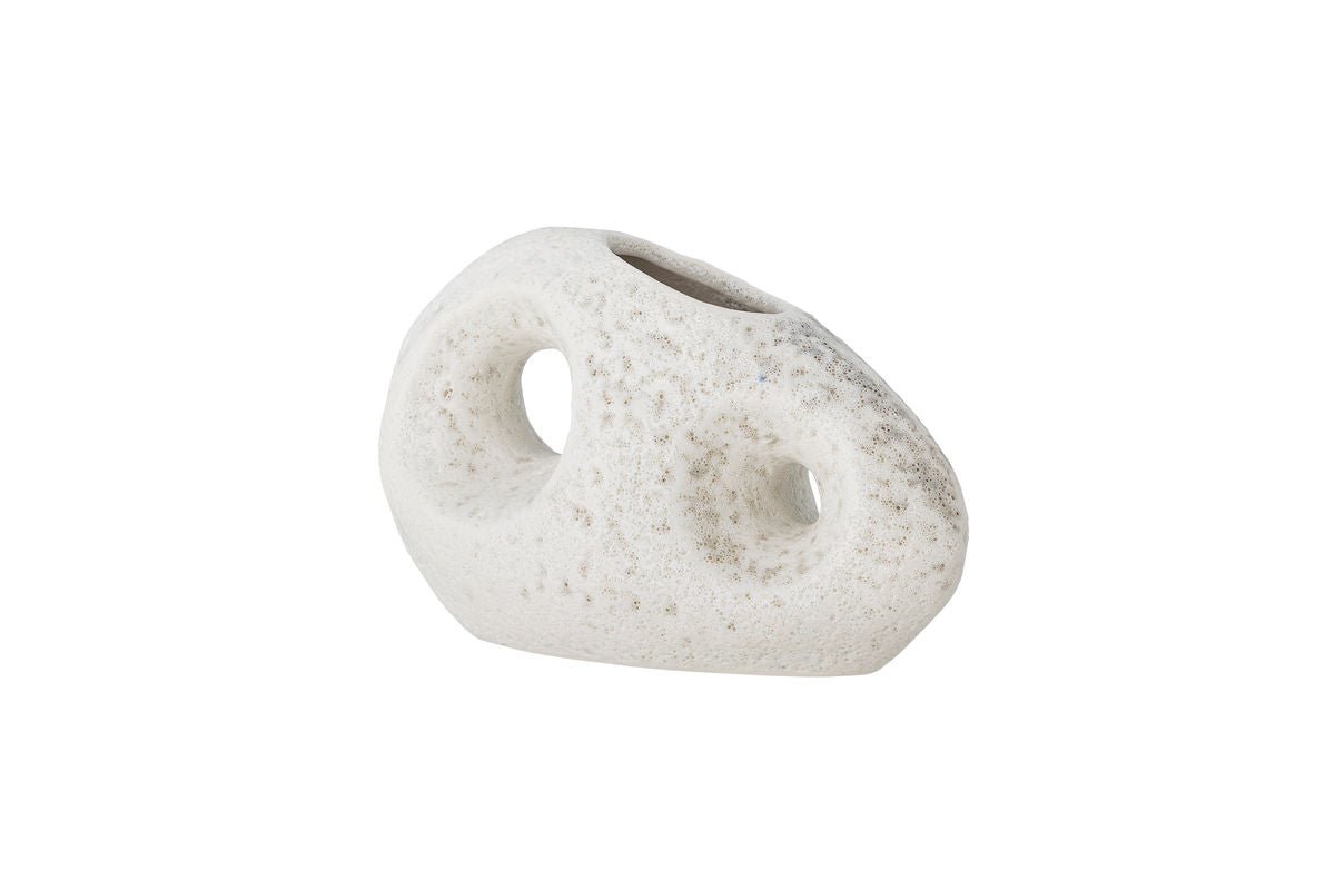 Dekorative Vase Zola – Weißes Steingut, Breit, Handgefertigt, Wohnaccessoire