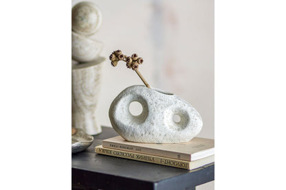 Dekorative Vase Zola – Weißes Steingut, Breit, Handgefertigt, Wohnaccessoire