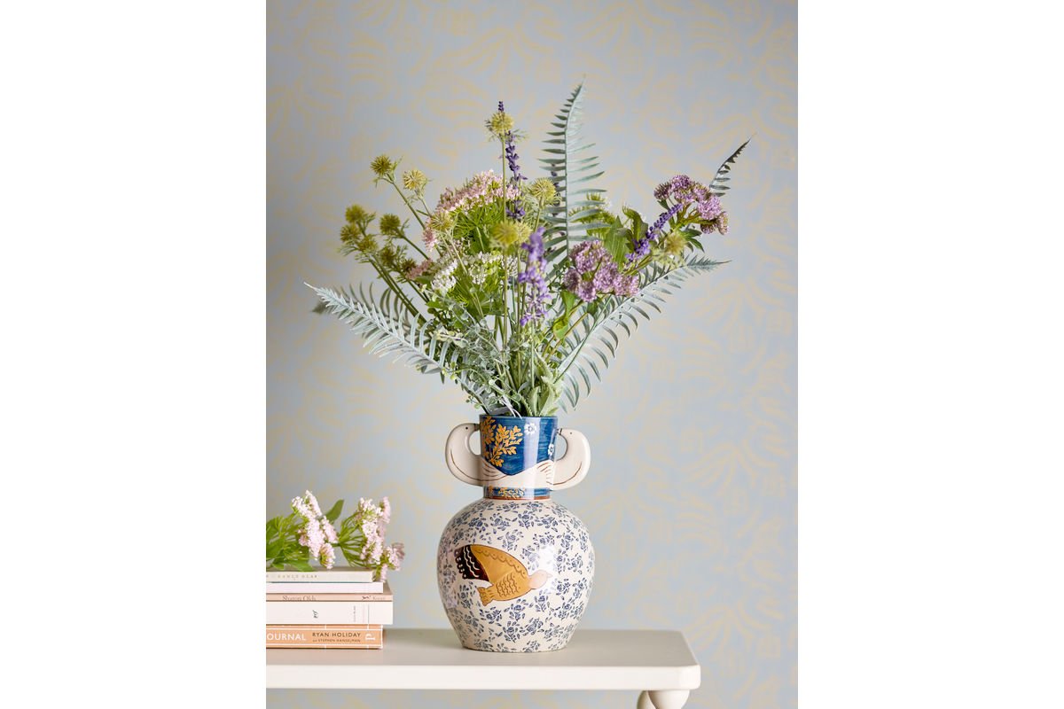 Vase Granny – Handbemalte Steingutvase, 25 cm, 1,5 kg für stilvolle Wohndekoration