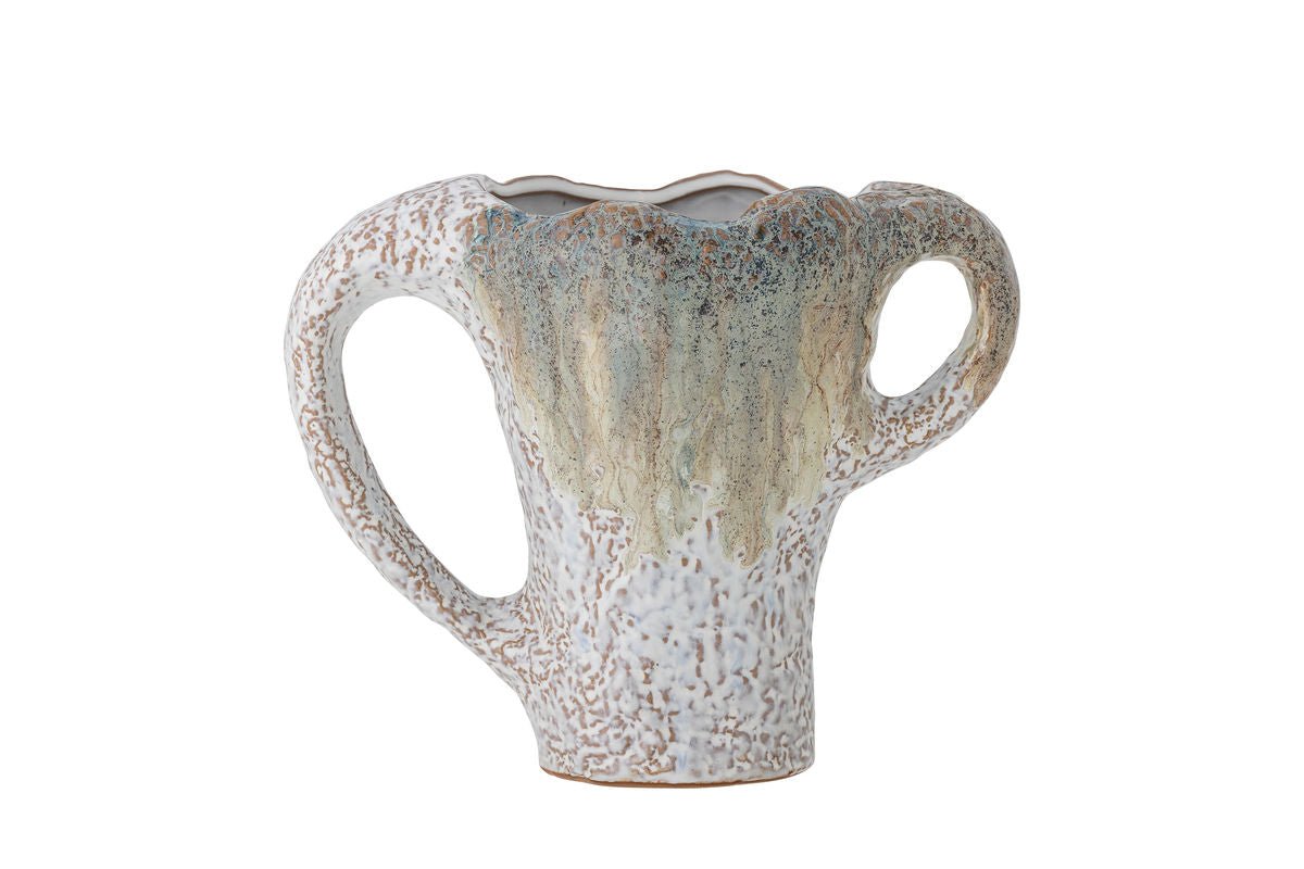 Luxusbetten24 Edge Vase aus Steingut, Beige/Grün