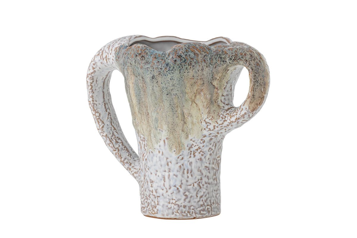 Luxusbetten24 Edge Vase aus Steingut, Beige/Grün
