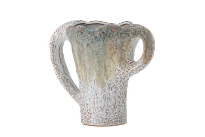 Luxusbetten24 Edge Vase aus Steingut, Beige/Grün