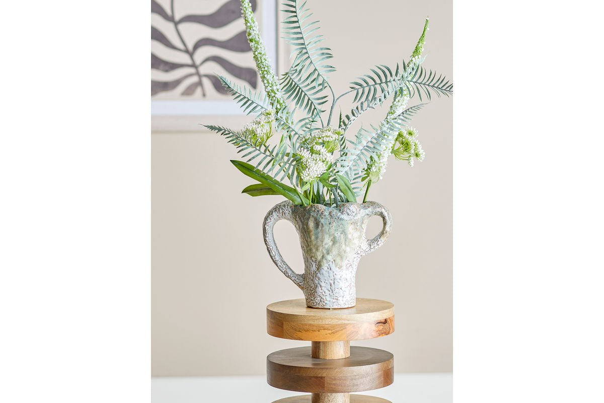 Luxusbetten24 Edge Vase aus Steingut, Beige/Grün