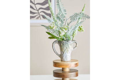 Luxusbetten24 Edge Vase aus Steingut, Beige/Grün