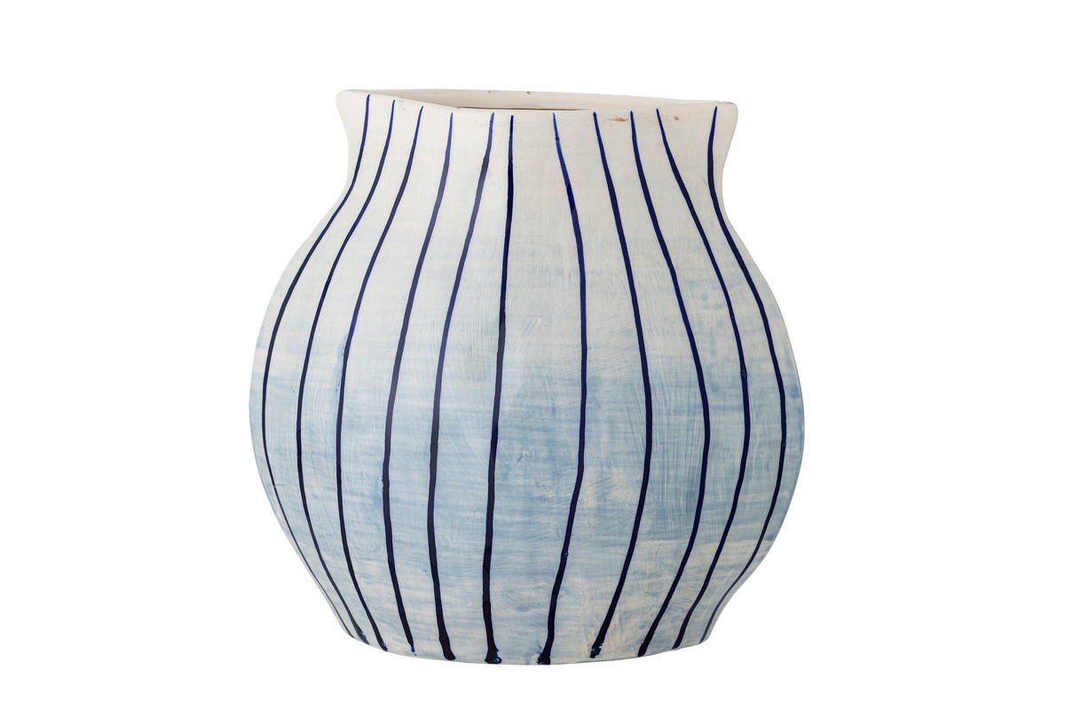 Vase „Bleir“ Handbemaltes Steingut Weiß Blau