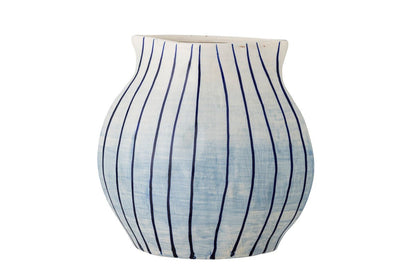 Vase „Bleir“ Handbemaltes Steingut Weiß Blau