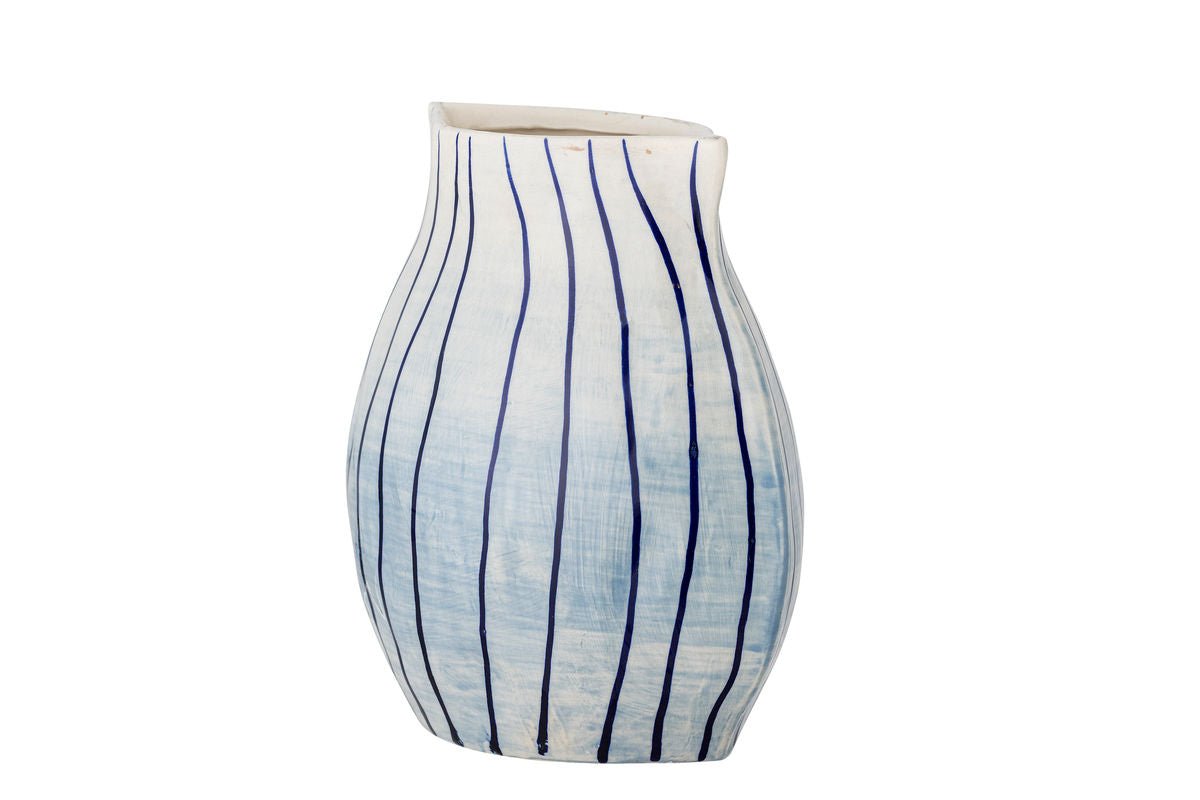 Vase „Bleir“ Handbemaltes Steingut Weiß Blau