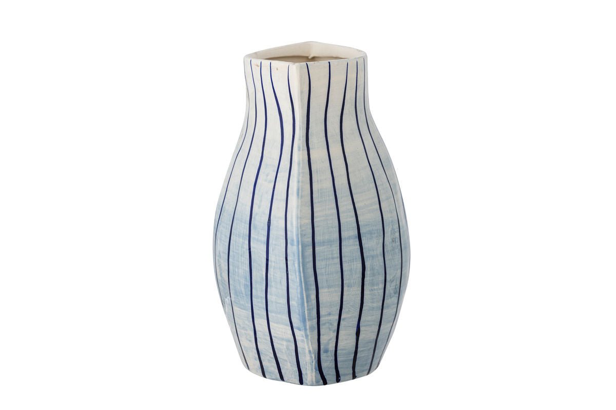 Vase „Bleir“ Handbemaltes Steingut Weiß Blau