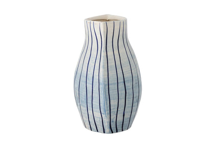 Vase „Bleir“ Handbemaltes Steingut Weiß Blau