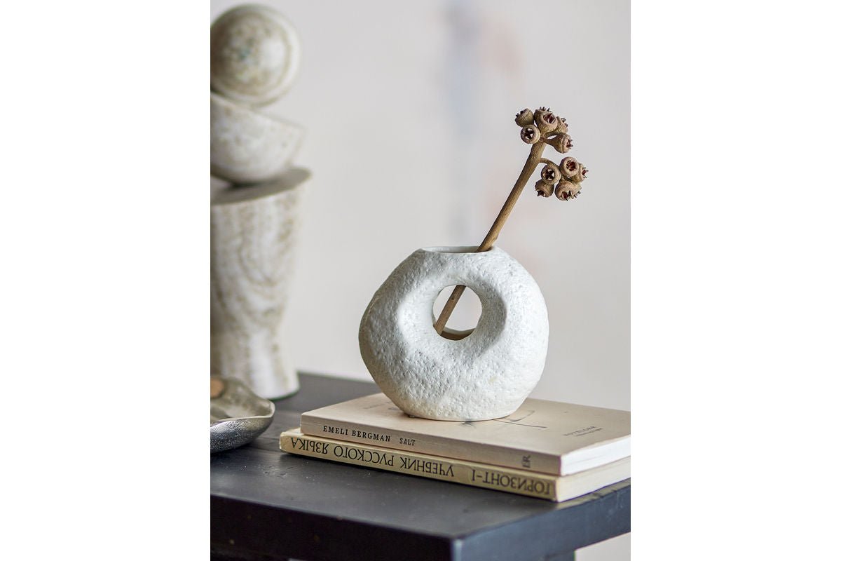 Luxusbetten24 Zola Vase, Rundlich, aus Steingut, Weiß