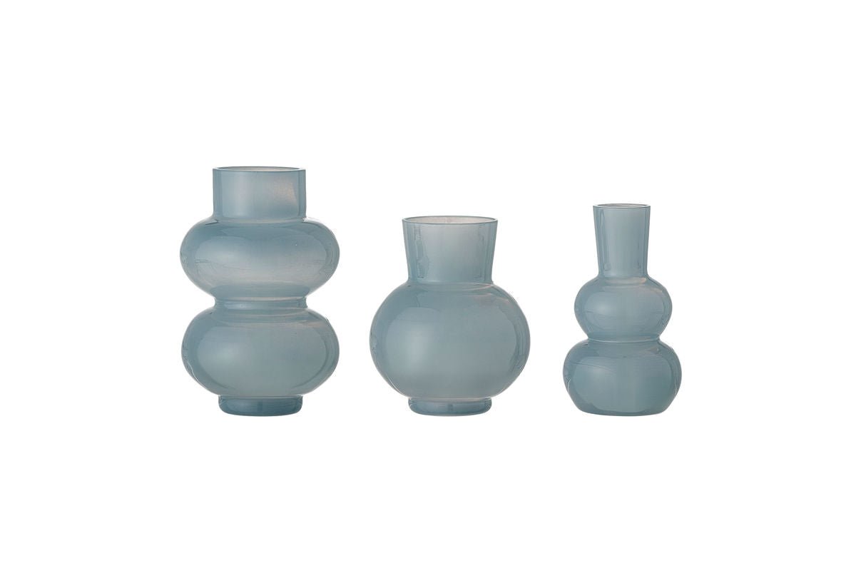 Luxusbetten24 Müsty Glas-Vasenset 3‑Teilig Hellblau Set Dekoration Wohnzimmer