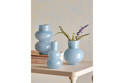 Luxusbetten24 Müsty Glas-Vasenset 3‑Teilig Hellblau Set Dekoration Wohnzimmer