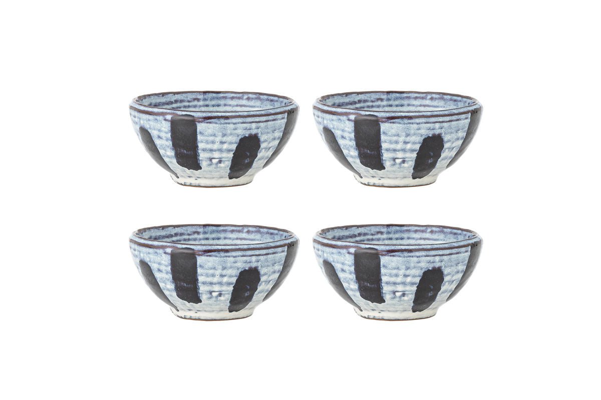 Kairox Schalen‑Set Blau‑Schwarzes Steingut Dekorativ Wohnzimmer Design 4‑teilig